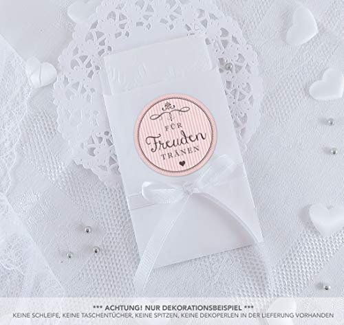 SET KLEIN: 24 Freudentränen Sticker + 24 weiße Flachbeutel - 63 x 93 mm für Freudentränen Taschentuch Verpackungen • Aufkleber ROSA RETRO VINTAGE • 4cm rund matt