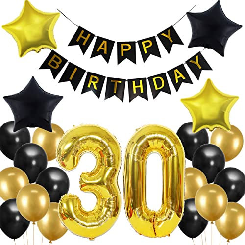 Crazy-M Deco cumpleaños número 30 Set de Globos de cumpleaños 30 Deco de Fiesta de cumpleaños para niña- Globo de Papel de Helio Inflable Banner de Feliz cumpleaños Globos de látex Globo