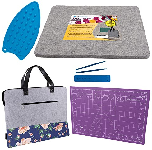 Wollpressmatte zum Quilten – ideale Woll-Bügelunterlage für Quilter mit Reisetasche und Bonus-Schneidematte 35,6 x 43,2 cm 100% Wolle Bügelmatte Quilter, Handwerk, Bügeln, Blockieren, Sticken mehr