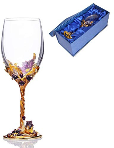 Vinglas, blomdesign, kristallklar, för rött och vitt vin, födelsedag, bröllop, årsdag, alla hjärtans dag, jul, mamma, fru, mormor, kvinnor, present 340 ml