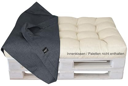 LILENO HOME Palettenkissen Bezug Anthrazit - Ersatzbezug für Sitzteil 120 x | 80 x 16-20 cm - Polster Bezug für Europaletten - Palettenkissen Outdoor Hülle für Palettenmöbel