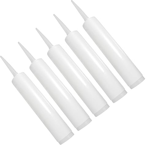 DOITOOL 5 Pcs Empty Sealant Tubes 300ml Refillable Caulking Cartridges | Leak Proof Plunger Cap White Plastic Mastic Tubes for Custom Colour Mixing Epoxy Grout Tile Wall Repair Hand Tools