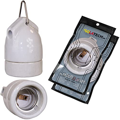 ISOLATECH 2pcs E27 Douille de suspension en céramique avec oeillet métallique LED lampes à économie d'énergie (max.250V/4A) Ampoules pour Home Support plafond salle de bains résistant à la chaleur