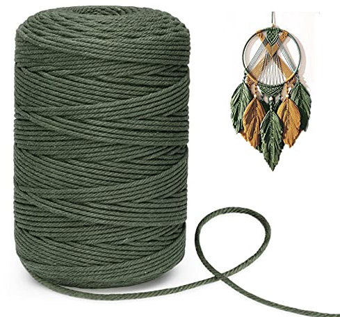 Homewit Makramee Garn Olivgrün 3mm x 300m Kordel Natur Baumwollkordel, Naturliches Baumwolle Garn für Blumenampel Makramee Wandbehang und Hängepflanze Pflanze Aufhänger, Weben Dekoration