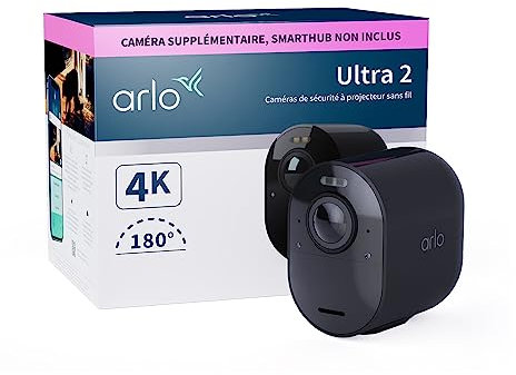 Arlo Ultra 2 4K + Câble de chargement supplémentaire, Caméra de Surveillance WiFi Extérieure Sans Fil, Autonomie de 6 mois, Vision Nocturne en Couleur, Essai Arlo Secure inclus, 1 Caméra Noir