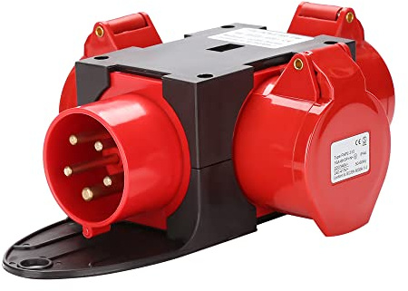Randaco Adapter Stromverteiler 3 x CEE 400V/16A 5 Polig CEE-Steckdose IP44 Spritzwassergeschützt Mit Sicherheitsklappdeckeln Für Baustelle