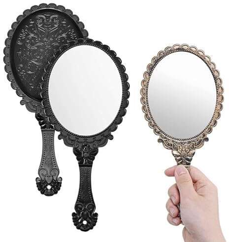 Exbrith 2 Pièces Rétro Poignée Miroir de Maquillage, Vintage Ovale, Poche, Coiffure et Soins Personnels Quotidiens de la Peau