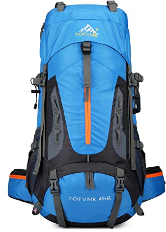 70 l großer Camping-Wander-Rucksack, leichter Nylon-Trekking-Rucksack, für Männer und Frauen, Outdoor, große Kapazität, Sport, Bergsteigen, Reisen, wasserdichter Tagesrucksack, himmelblau