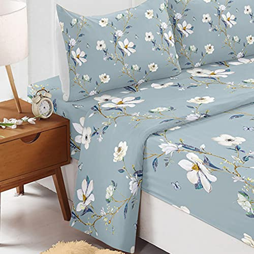 Odot Parure Drap Housse, Drap Plat et Taie d'oreiller 51x75cm - Imprimé Fleurs Draps Housses Microfibre avec Bonnet 40cm, pour Adultes Enfant, Lit 1~2 Personnes (Arbre,140x190cm-4 Pieces)