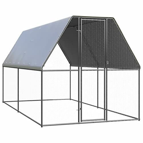 Tidyard Outdoor Hühnerkäfig Hühnerstall Hühnerhaus Geflügelstall Freilaufgehege Hühnervoliere Kaninchenstall Freilauf 2x4x2 m Verzinkter Stahl