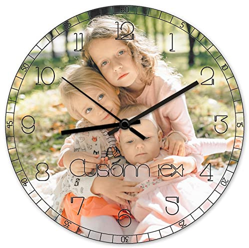 ＨＡＯＡＮＧＺＨＥ Reloj De Pared Personalizado, Reloj de Pared Personalizado con Imagen, sin tictac, Imagen, Texto y Logotipo, Relojes de Pared Personalizados para decoración de Sala de Estar, Oficina, PVC
