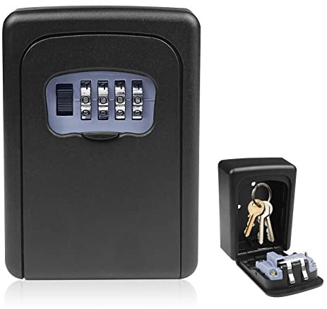 Ceisazira zinklegierung schlüsseltresor mit 4-stelligem zahlencode, wasserdicht und rostfrei schlüsselkasten, schlüsselsafe, wandmontage schlüsselbox für hau schlüssel, garagen, schule, büro, schwarz