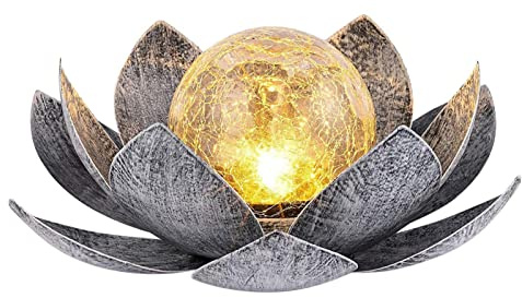 Stronrive Lampe Solaire en Fleur, Lumiere Solaire Exterieur, Lumière Fleur en Verre Globe Craquelé À LED Étanche pour Jardin, Patio, Cour, Paysage, Trottoir