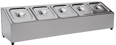 SHZICMY GN-Aufsatzbord Gastronorm-Behälter Gestell mit 5 GN Behälter&5 Deckeln, Pizza Zutatenbehälter Edelstahl Behälter für Gastro & Küche