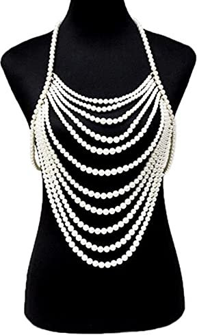 RWRAPS Körperkette, mehrschichtige Imitationsperle, Bralette-Oberteil, Körperkette für Frauen, sexy Brust-Halskette, Kette, Schmuck, Dessous, Party-Accessoires für Frauen und Mädchen