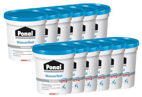Ponal Holzleim Wasserfest, Montagekleber mit hoher Verleimungsfestigkeit für Feuchträume, wasserfester Kleber zur Montage-, Fugen- & Flächenverleimung, 12x760g
