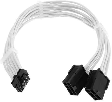 Connecteur de Câble d'extension à Manchon 12 Broches vers Double 8 Broches 18AWG 30cm Compatible avec PCIe RTX Série 30 3060/3070/3080 Carte Graphique, Blanc