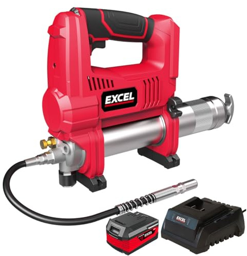 Excel 18V Cordless Grease Gun with 1 x 4.0Ah Battery & Charger - Powerful and Efficient Lubrication Solution, Variable Speed Trigger, 18V Grease Gun, Hand held Grease gun
