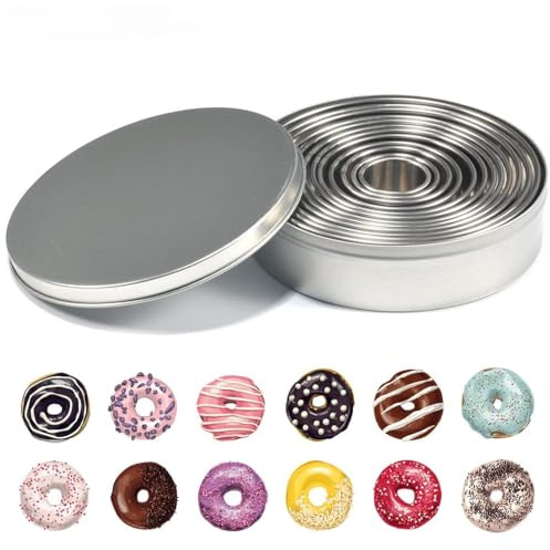 Honiwu Lot de 12 emporte-pièces en forme de donut en acier inoxydable pour pâtisserie, donut, fondant, gâteau