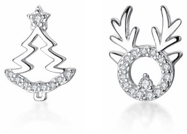 Loutade Silber Weihnachten Ohrringe Damen, 925 Sterling Silber Ohrstecker Schneeflocke, Schneeflocke & Elch Zirkonia Ohrstecker Silber 925, 9mm Süße Silber Knorpel Schlafen Ohrstecker zum Weihnachten