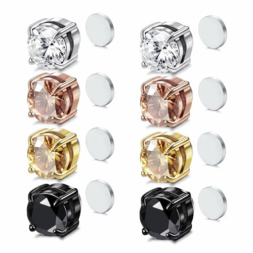 Airokiy Magnetisch Ohrringe Silber Ohrringe Clip Edelstahl Damen Ohrclips Ohne Ohrlöcher mit Cubic Zirkonia Modeschmuck