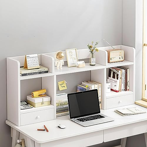 ZENCIX Schreibtisch Aufsatzregal, Desktop-bücherregal für Computertisch, Desktop-Organizer und Aufbewahrung für Büro, Desktop-Regal-Organizer in Weißem Holzton, für Wohnheim, Büro und Zuhause