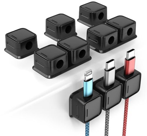 smofish Soporte para Cables, 6 Paquetes de 10 Ranuras magnéticas para Escritorio, Organizador de Cables de Escritorio Fuerte, Soporte para mesita de Noche, Utensilios de Cocina (Negro)