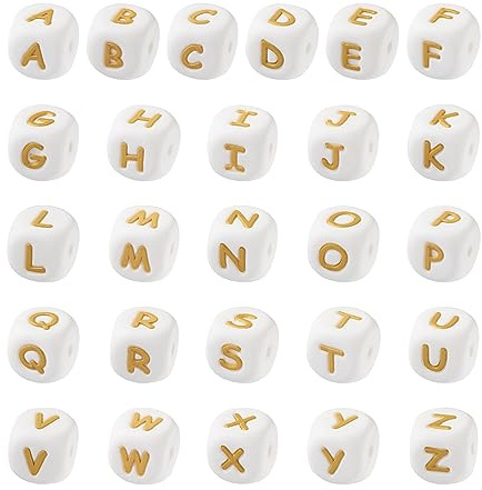 Crafans 52 goldene Silikon-Buchstabenperlen A-Z, 12 mm quadratisch, perfekt für DIY-Schmuckherstellung