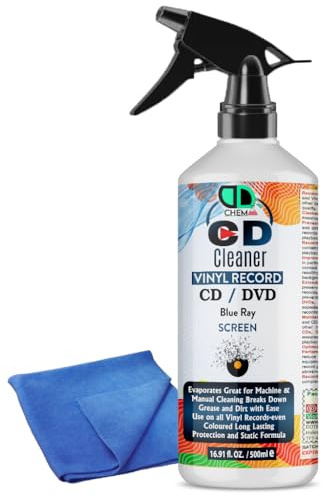 Vinyl LP Record Cleaner Solution | Antistatic Fluid Spray Bottle with Supersoft Microfibre Cleaning Cloth | Removes Dirt, Dust & Fingerprints (500ml Spray + Cloth)
