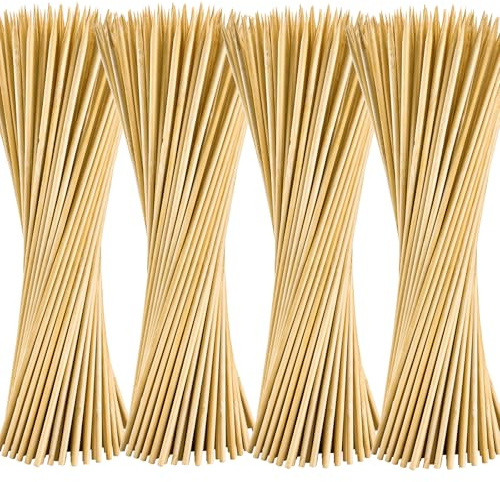 400PCS Natural Bamboo Skewers, Φ=4mm - 12 Inch Wooden Skewers for BBQ, Appetizers, Fruit, Cocktail, Grilling, Kabob, Chocolate Fountain - Thick Skewer Sticks for Party, Kitchen, Craft, Bouquet