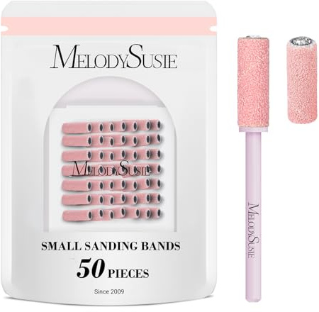 MelodySusie 50Stk Nagelfräser Bits Kleine Schleifbänder mit 3.1mm Mandrel Bit, 180 Feine Körnung Nagelfeile für Acryl Nägel Gel Maniküre und Pediküre, Rosa