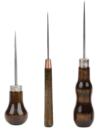 EAVUYIS 3 Stück Ahle, Schneiderahle, Aale Werkzeug, Holzgriff Pfriem DIY-Handwerkzeug Lederhandwerk