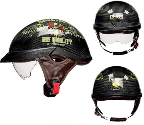 Kohlefaser Retro Helm, Motorradhelm, Halbschalenhelm, DOT/ECE Zertifiziert Antikollisions-Schutzhelm, für Erwachsen Männer Frauen, Rollerhelm B,L(59-60CM)