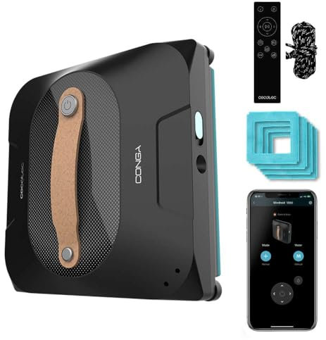 Cecotec Robot Lavavetri Finestre Conga Windroid 1390 Double Spray Connected. 3in1: Spruzza, Pulisce e Asciuga, Doppio Spray, APP/Comando, 8 Modalità, Raggio d'azione 7,5m, Corda sicurezza, Kit Pulizia
