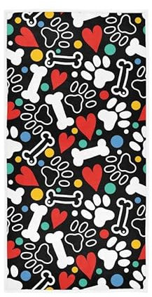 Sporthandtuch Pfotenabdrücke Knochen Herzen Lustige Lieben Badetücher Praktischem Waschlappen Schnell Trocknend Handtücher Für Badezimmer Für Hotel Sport Damen 40X70Cm
