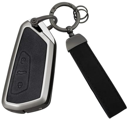 ontto Autoschlüssel Hülle Schlüsselhülle Schlüsselanhänger Passt für Skoda Kodiaq Superb 4 B9 Enyaq Coupe Octavia 4 RS für VW Golf 8 ID.3 ID.7 2023-2025 3 Tasten Metallgehäuse Schlüsselcover-C Schwarz