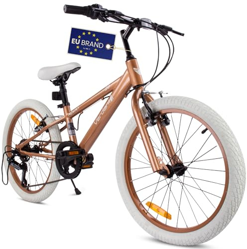 Verdant Bike Barncykel för pojkar 20 tum hjulstorlek att välja mellan 6 växlad Shimano-cykel för barn 6 till 10 år höjdjusterbar flickcykel (Cappuccino)