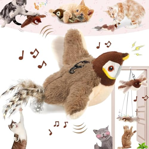 Opdestn Katzenspielzeug Vogel Fliegt Elektrisch, Interaktives Katzenspielzeug Vogel mit Katzenminze, Selbstbeschäftigung Fliegender Vogel Spielzeug für Katzen, Flapping Bird Cat Toy USB-Aufladung
