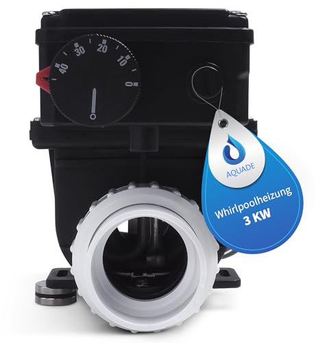 AQUADE Riscaldatore elettrico idromassaggio da 3 kW - Scaldacqua istantaneo per spa, vasca idromassaggio esterno e piccole piscine fino a 1280L - Scaldabagno con termostato e protezione contro il