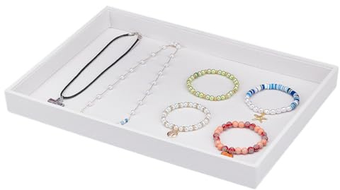 WADORN Stapelbare Schmucktabletts Aus Samt Weiß Rechteckig Kleine, Schmuckschublade Aufbewahrungs Organizer Halsketten Armband Präsentationstablett Für Ohrringe Ringe Muttertag, 35x25x3cm