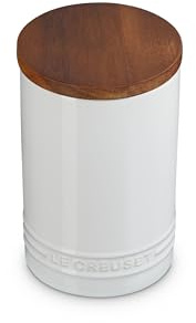 Le Creuset Signature - Salero y recipiente de almacenamiento con tapa de madera, 26 onzas, color blanco