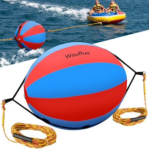 Wauffua Towable Tube Rope Booster Ball, Tow Rope for Boat Tubing, 60 ft Rope for Lift and Visibility with 2600lb Break Strength for Boating, Water Sports