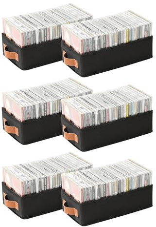 Wanapure CD Storage Boxes-6 Pack CD Case Holder Holds Up to 120 Full Jewel Cases, Foldable Storage Cabinets with Handle, Black
