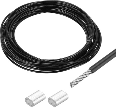 QUARKZMAN 2pcs Cable De Acero Inoxidable 304 16Ft(5M) 1/12(2mm) Negro