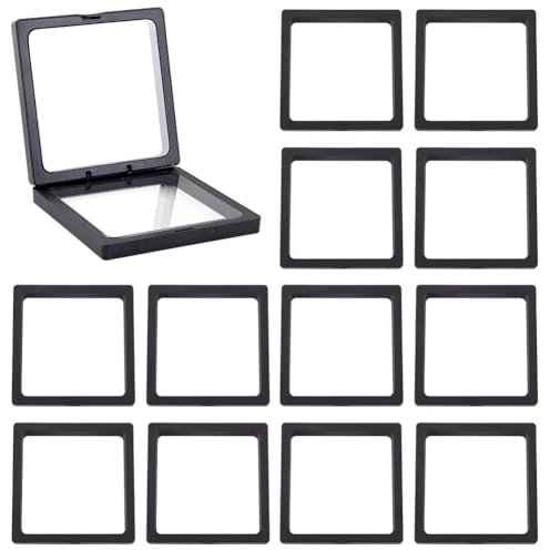 SOFPLATE 10 Stück 2.7 x 2.7 x 0.8 Zoll Schwarzer 3D Schweberahmen Durchsichtiger Schweberahmen Schmuckvitrine Transparente PE Membranen Aufbewahrungsbox Für Challenge Abzeichen Sammler Medaillons Schm