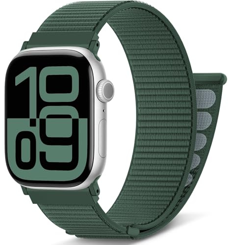 AMSKY Boucle Sport Nylon Compatible avec Bracelet Apple Watch Se 40mm 44mm 46mm 42mm 45mm 41mm 38mm 49mm, pour iWatch Serie 11 10 9 8 7 6 5 4, SE Ultra 3 2 1, Vert, 46mm/44mm/45mm/49mm