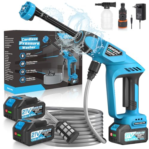 Idropulitrice Portatile a Batteria con 2 Batterie da 4000mAh, Ugello 6-in-1 e Collegamento al Rubinetto, Senza Fili per Auto, Giardino, Terrazza e Irrigazione (Blu)