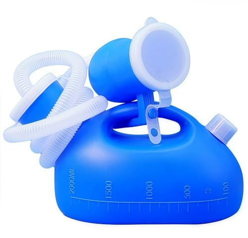YUMSUM Urinals for Men,YUMSUM Men's Portable Potty with 47 Tube (New Blue) | Male Bed Urinal Pee Bottle Collector, 68oz/2000ml Capacity,Reusable Thicken,for Hospital Camping Car Travel Home