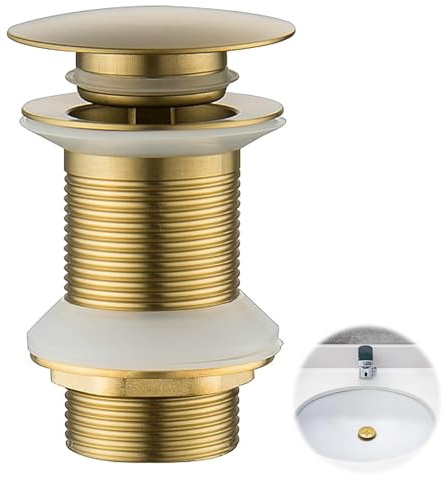SHYSBV Bathroom Sink Plugs Basin Plug Pop Up Plugs for Wash Basin,Drain Slot Plug Waste Drain Brushed Gold Brass,for Bathroom Washbasin Sink Basin Seals