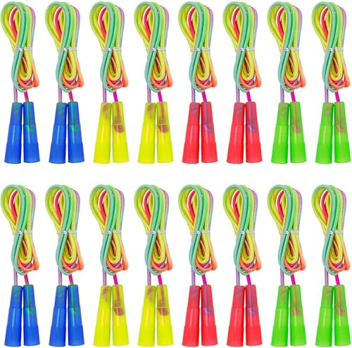 16 Pack Colourful Skipping Ropes, 2.2 m Adjustable Nylon Jump Ropes | Durable Fitness Ropes with Plastic Handles for Exercise, Cardio Training, Gym Workouts, Warm-Ups and Sports Activities